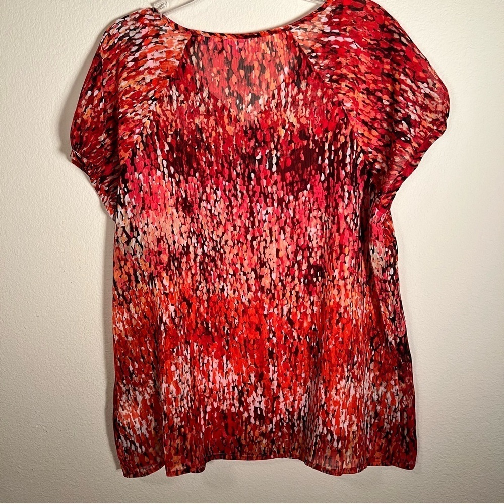 Liz Claiborne Orange Black Graphic Short Sleeve Blouse Cami - Picture 2 of 5